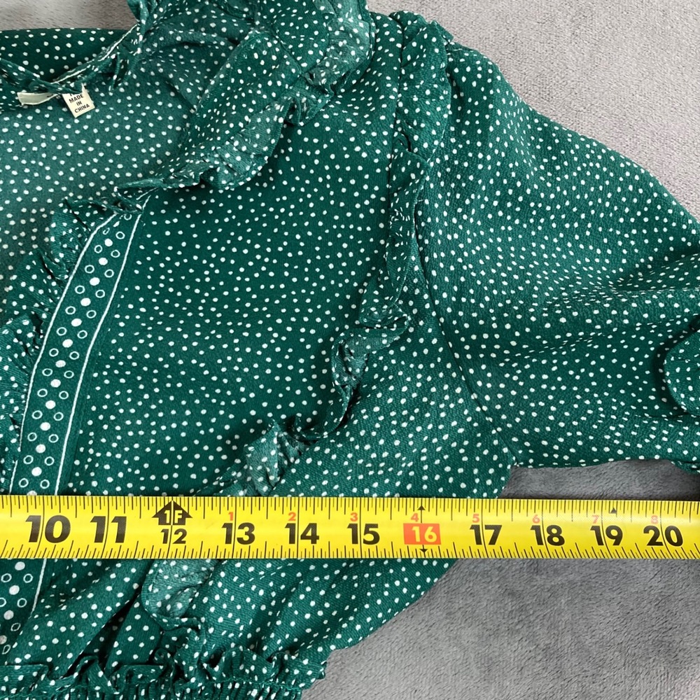 Max Studio Green Polka Dot Tiered Maxi Dress Ruffle V-Neck Smocked Waist Medium - Picture 6 of 8